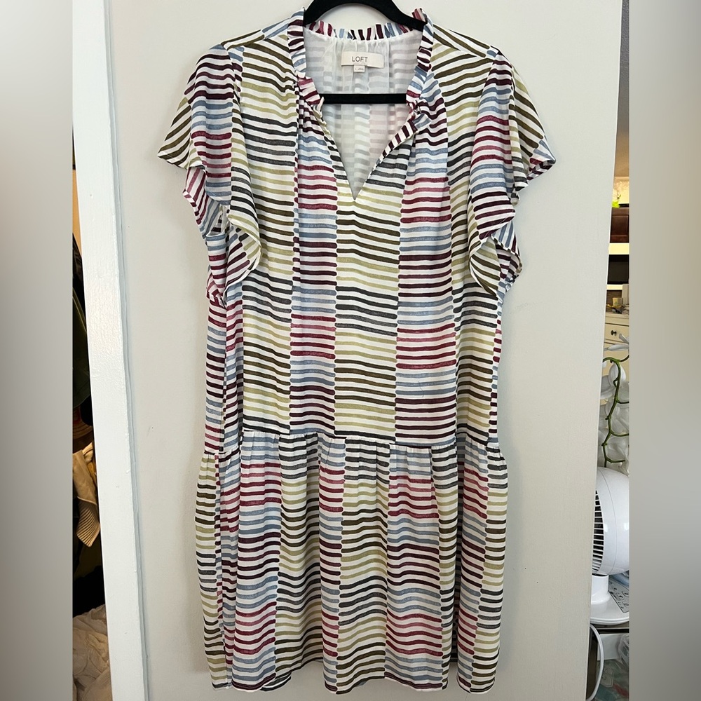 Striped drop waist flutter sleeve mini dress